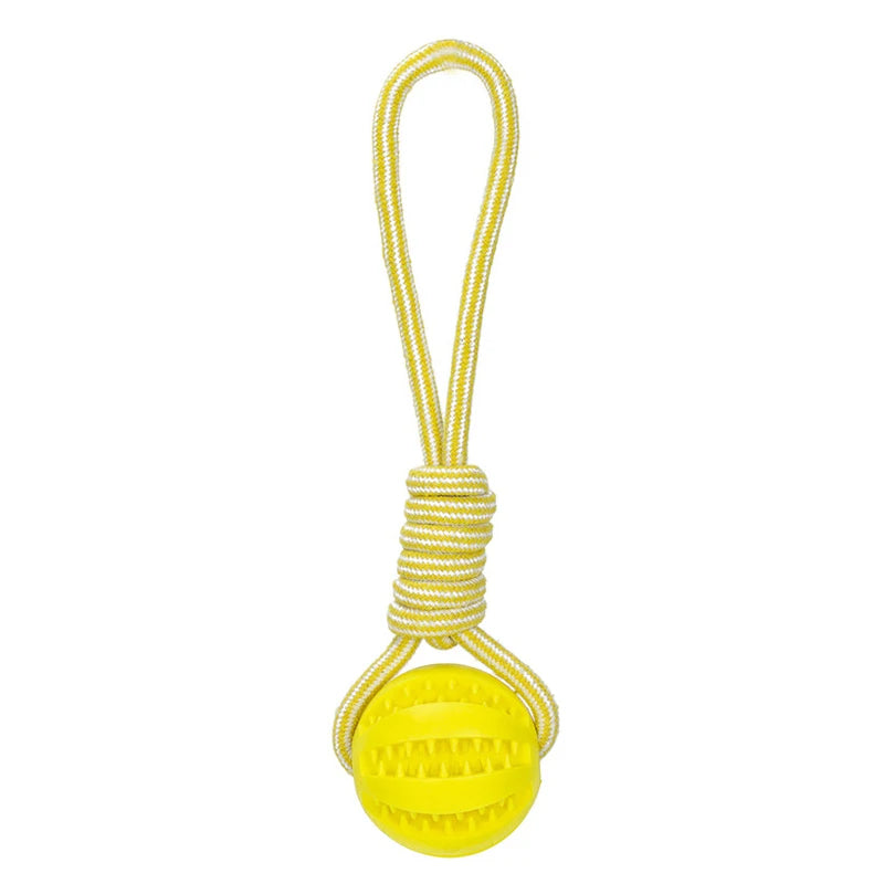 Yellow - Rubber Pet Treat Balls with Rope